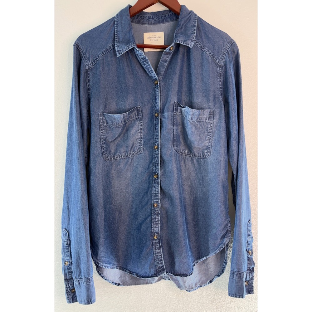 Abercrombie & Fitch Blue Denim Chambray Button Down Shirt 100% Lyocell Medium